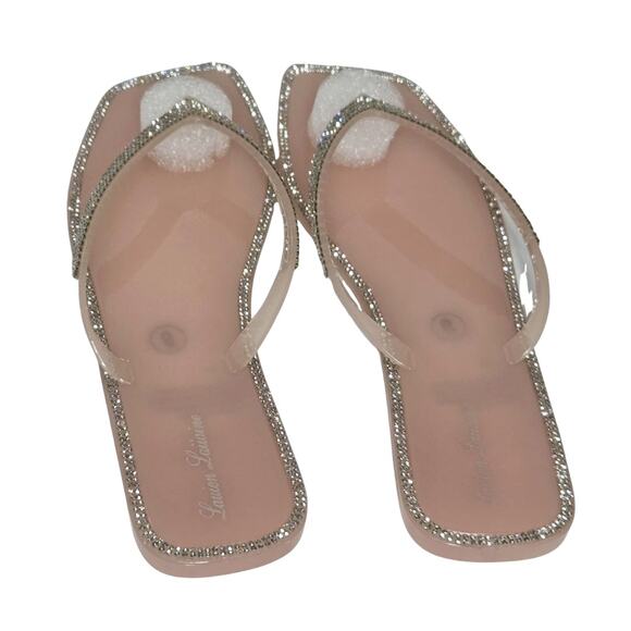 Lauren Lorraine Tampa Jelly Flip Flop in Pink Size 9 Rhinestone Glitter - Picture 2 of 4